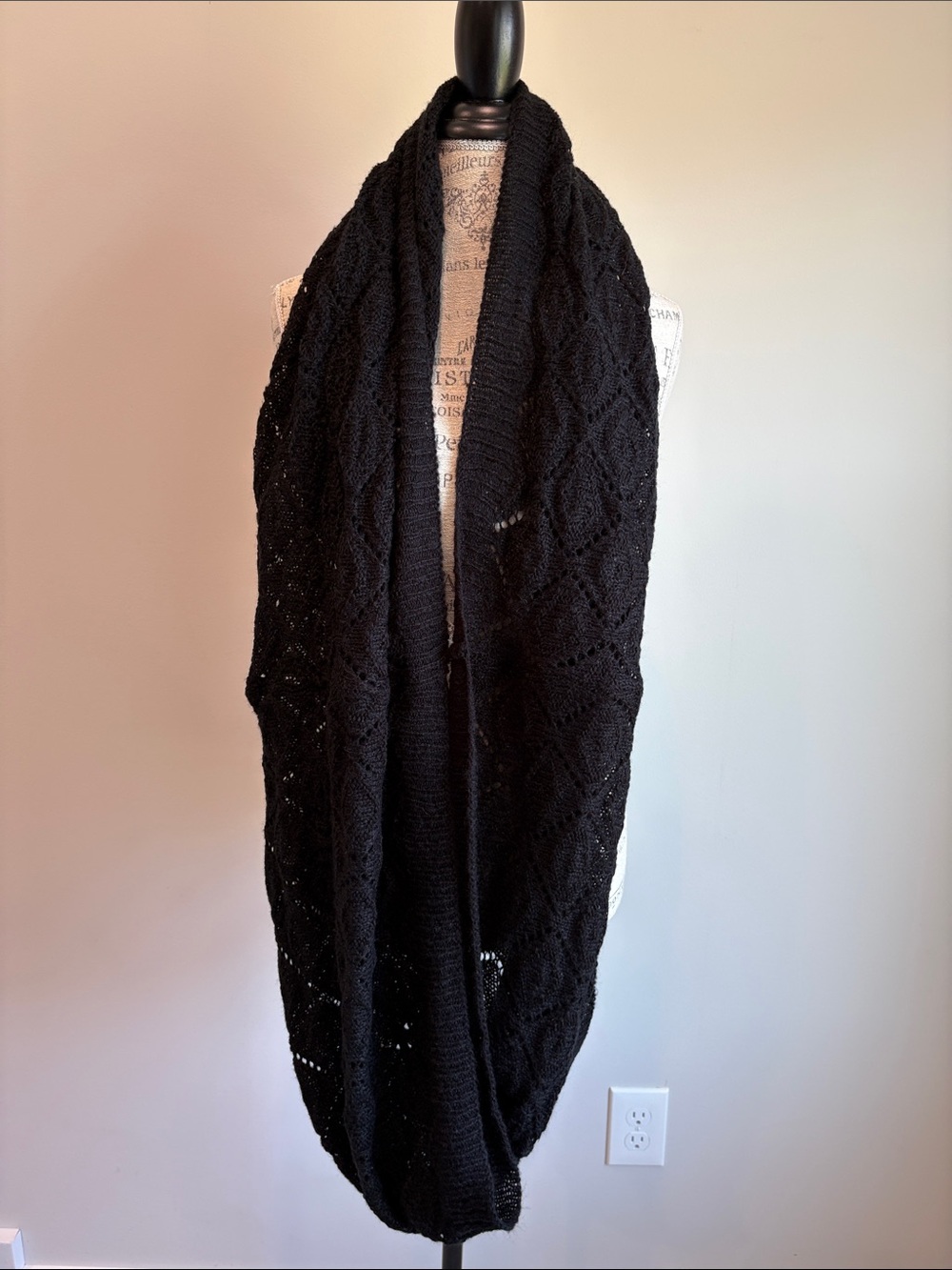 Divided Black Knit Infinity Scarf